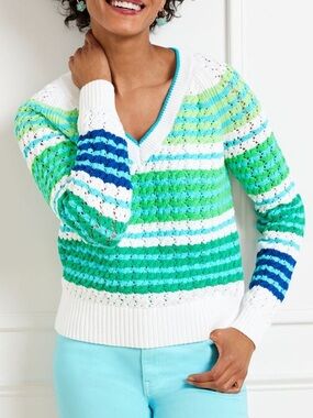 Talbots Striped 100% cotton V‑Neck multicolor Sweater